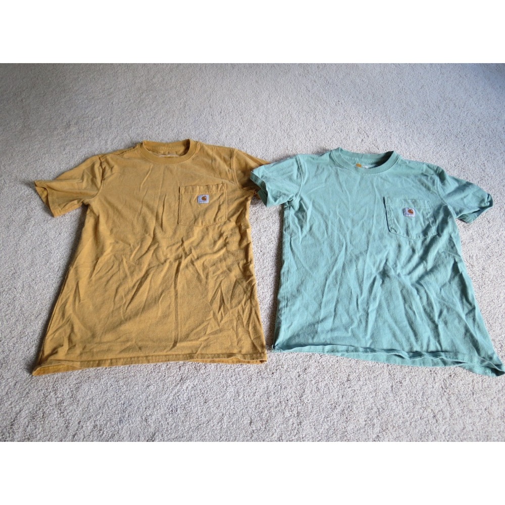 Lot of 2 Carhartt Women's Pocket T-Shirts XS Yellow Green Original Fit